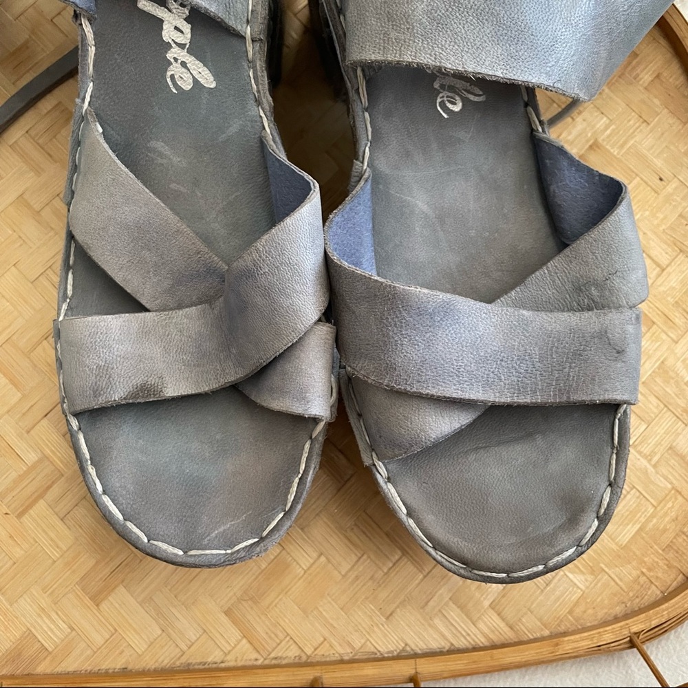 Free People Heeled Lace Up Blue Leather Sandal Heels sz 4 - Picture 6 of 8